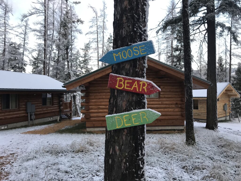 Snowy Cabin signs